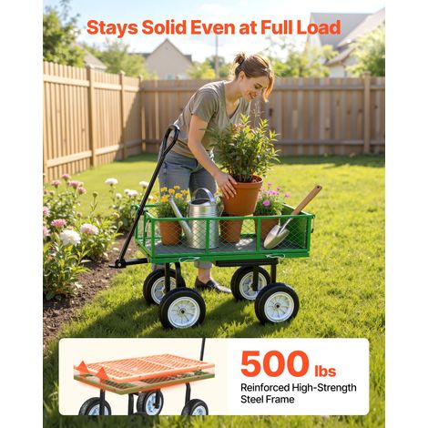 Chariot de Jardin en Acier avec Siège Max. 226,8 kg Chariot de Transport de Jardin pour Bois Terre, avec Côtés Amovibles, Tablette… (1/5)