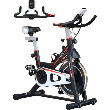 HOMCOM Exercise Bike Indoor Cycling w/ LCD Display, Heart Rate Sensor Black (1/5)