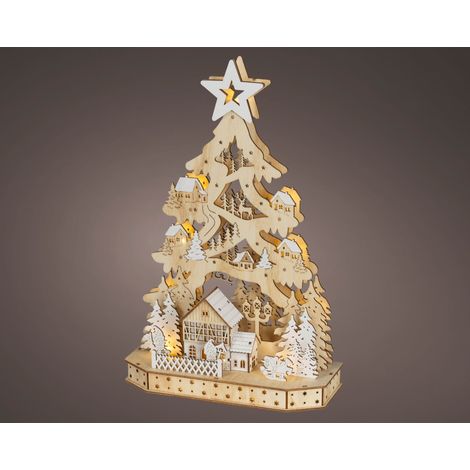 Scena LED albero con casette in compensato FSC 10,5 x 26 x 40,5 cm naturale Peraga Christmas