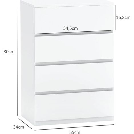 Commode blanche 4 tiroirs, bureau meuble rangement stable anti-bascule, dimension 55x33x80 cm, parfait pour salon, chambre et espace travail. (1/5)