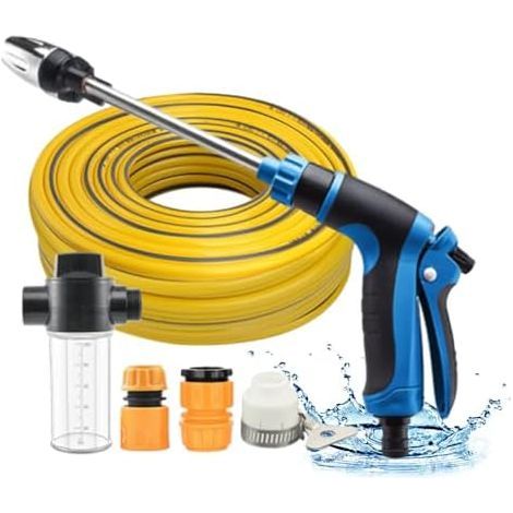 Pistolet D’arrosage Power Jet Haute Pression, 3 Modes De Pulvérisation Pour Tuyaux D'arrosage,Idéal Le Lavage Des Voitures, Jardin Et La Terrasse (Ensemble de tubes bleus 15 m) Ensemble Tubes Bleus M (1/5)