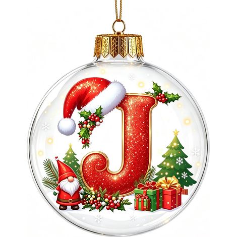 Boule à neige de Noël 3D en acrylique transparent, lettres, décoration à suspendre pour sapin de Noël (non lumineuse) (1/5)