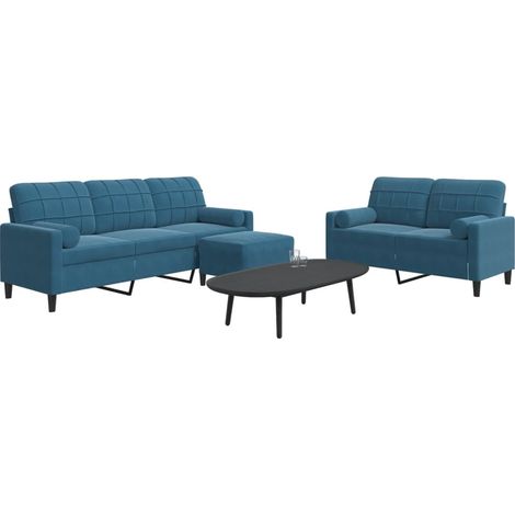 vidaXL Ensemble de canapés 3pcs et coussins et traversins bleu velours (1/5)