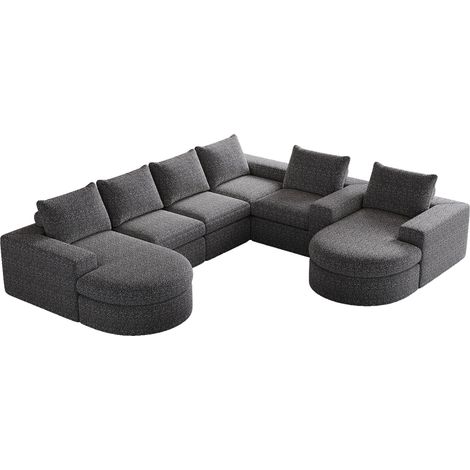 Canapé en chenille avec éléments courbés et chaise longue, entièrement compressé et sans armature, canapé modulaire combiné en L avec chaise longue, canapé compressé en mousse, ensemble 2 pièces (1/5)