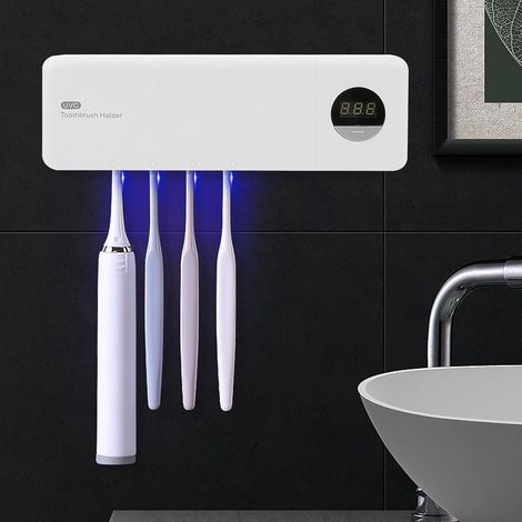 Brosse à Dents Désinfectante UV, Support de Brosse à Dents Mural avec Fonction Stérilisateur, 6 Emplacements pour Brosse, Porte Brosse à Dents Electrique pour Salle de Bain (1/5)
