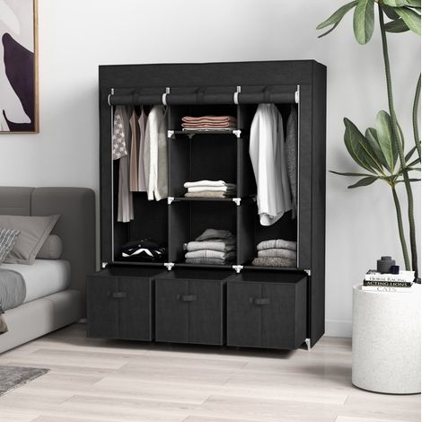 CHICFURN Armadio guardaroba in tessuto 125 x 43 x 162,5 cm nero in acciaio salvaspazio (1/5)