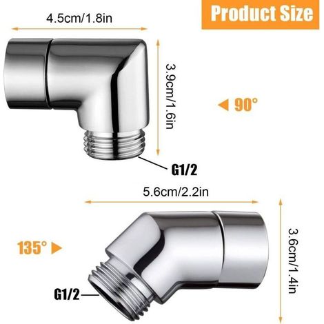 2 pièces 90°/135° Coude Inclinaison Adaptateur de Pommeau de Douche, Laiton douchette Adaptateur, Douchette à Main de Salle de Bain Douchette, pour Interface Universelle de 1/2 Pouce Douchette (Noir) (1/5)