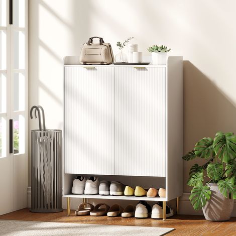 Scarpiera Salvaspazio 24 Paires, Armoire à Chaussures 2 Portes, 3 Étagères Coulissantes + Étagère Basse, Blanc (1/5)