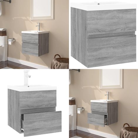 Meuble lavabo avec bassin intégré Sonoma gris Bois d'ingénierie - Meuble Lavabo - Meuble Salle De Bain - Vanity Unit - Washbasin Cabinet - Meubles De Salle De Bain - Home & Living (1/5)