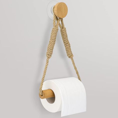 Porte Rouleau Papier Toilette, Support Papier Toilette, Vintage Auto Adhésif Porte Papier Toilette en Corde pour Salle de Bain et Cuisine (1/5)