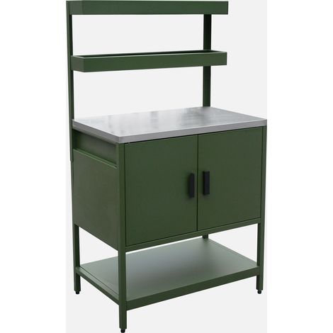Módulo cocina exterior de acero con 2 estanterías colgantes y 2 puertas, 80cm