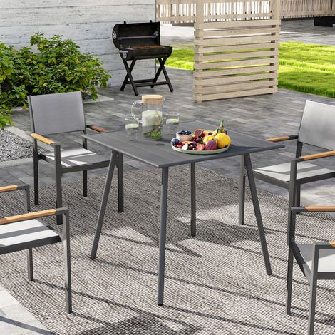 Table à manger de jardin pour 6 personnes avec plateau à lattes pour jardin, patio, terrasse, 80 x 80 x 74 cm, gris (1/5)
