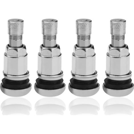 4 Pièces Universelles Tire Valve Valve Pneu Voiture Valve Tubeless Valves en Acier Argenté avec Capuchon de Poussière Universelles Tige à Valve en Métal Valve Métallique Légère (1/5)