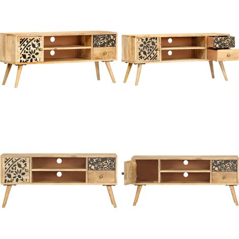 Meuble TV 100x30x45 cm bois massif de manguier - Meuble Tv Industriel - Meuble Tv Design - Meuble Tv Rustique - Rangement Tv - Support Tv - Home & Living