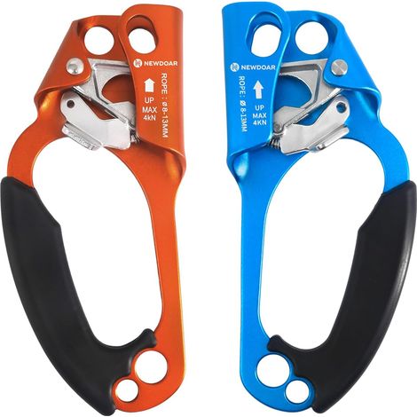 CE Certifié Main Ascendeur Bloqueur Poignée Ergonomique Escalade Arbre Arboriste Rappel Gear Équipement Corde Pince pour 813 MM Corde-Orange Gauche et Bleu Droit