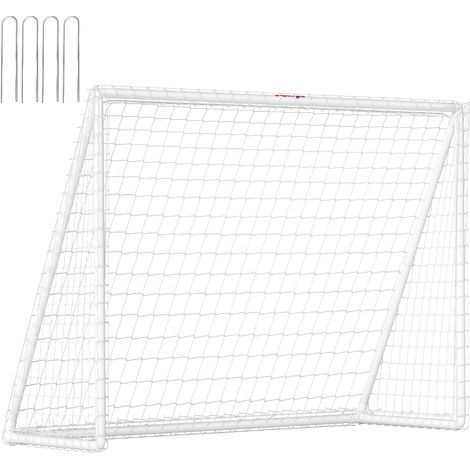 But de football avec filet poteaux en PVC et piquets de sol installation rapide 2.4 x 1.8 m blanc