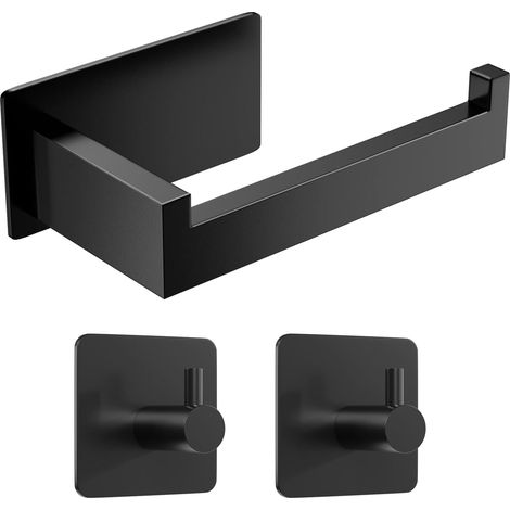 Porte-papier toilette Sans perçage Noir Acier inoxydable Set pour salle de bain (1/5)