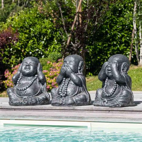 Wanda Collection – Statue bouddha sagesse patiné gris 40 cm – Résine renforcée pour extérieur – Décoration zen pour intérieur et jardin
