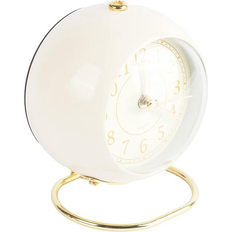 rveil Analogique Vintage (blanc), Rveil En Mtal Silencieux, Rveil De Chevet Bruyant, Aliment Par Piles, Pour La Chambre Coucher, La Cuisine, Le B (1/5)