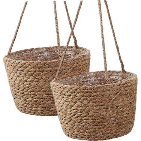 Lot de 2 paniers suspendus en jonc mer tressé à la main, 20 cm, pour l'intérieur et l'extérieur (1/5)