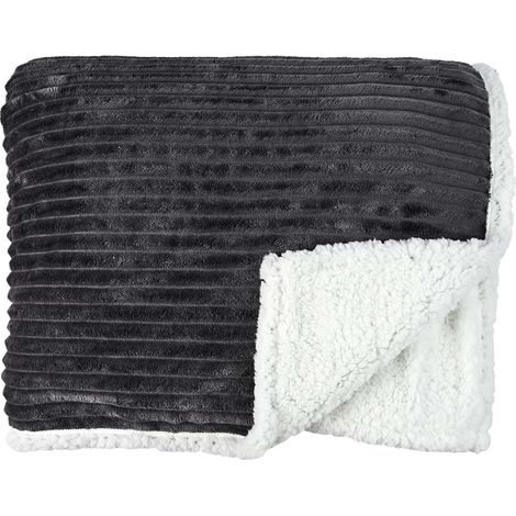 Plaid Flanelle Côtelé 180x220cm Gris Anthracite et Sherpa (1/5)