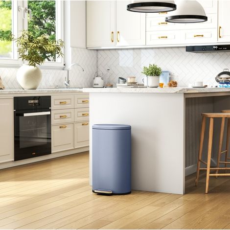 Pattumiera da cucina a pedale 30 L con coperchio Soft-Close, metallo grigio DESVIAE (1/5)