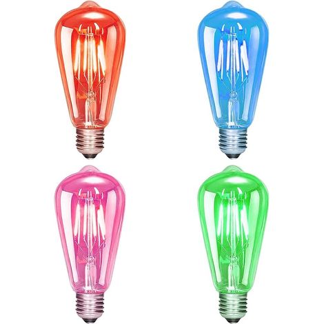Ampoules LED E27 ST64 couleur, à filament décoratives vis, style moderne, Rouge/Vert/Bleu/Rose, non gradables (1/5)