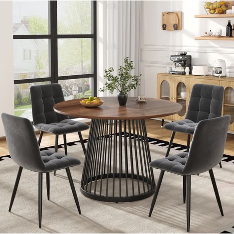 table repas ronde ensemble 80 cm 4 chaises métal MDF OKMYHOME (1/5)