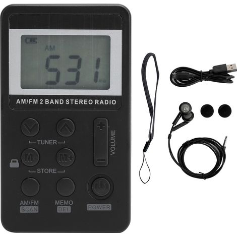 QQT103 Radio FM/AM Portable Mini Professionnelle avec Affichage LCD et Écouteurs Noirs (1/5)
