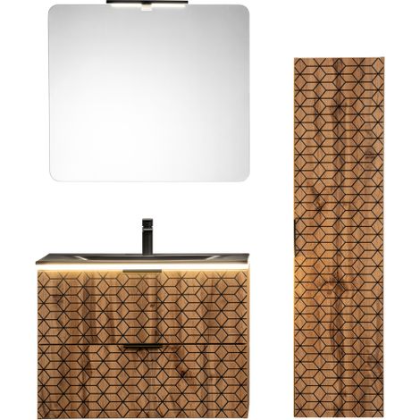 Ensemble de salle de bain avec meuble vasque à encastrer + 2 éléments - 80 cm - Precious Wotan - Livraison gratuite