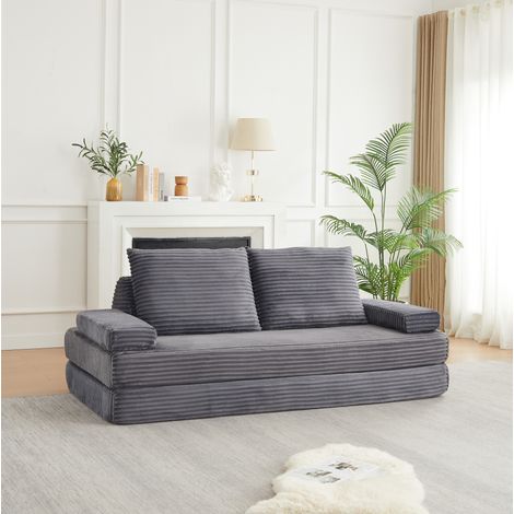 Sofá modular, combinable, con respaldo triangular, cojines alargados, terciopelo y espuma gris (1/5)