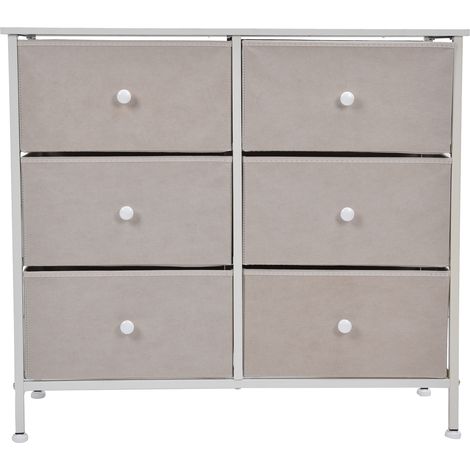 Commode à 3 niveaux et 6 tiroirs, meuble de rangement en tissu non tissé avec poignées, blanc, pour la chambre (1/5)