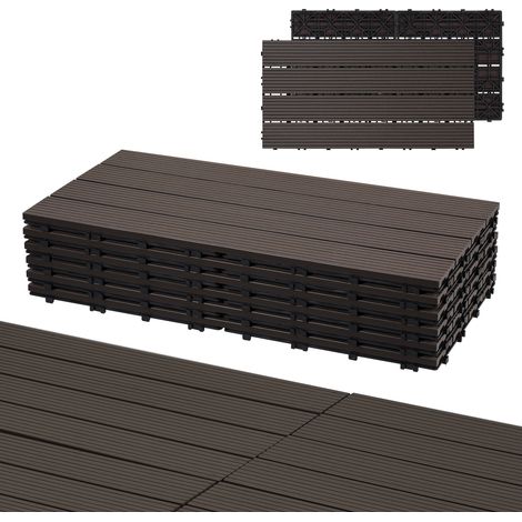 Jiubiaz 6x Piastrelle in legno WPC piastrelle per terrazza ciascuna 60 x 30 x 2,2 cm, marrone scuro, 1 m² Piastrelle a clic WPC, piastrelle per balcone resistenti alle intemperie (1/5)