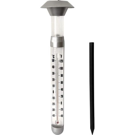 Lampe Solaire et Thermomètre - Ø12,5 x 97cm - Éclairage de Jardin LED à Énergie Solaire - Spot à Piquer (1/5)