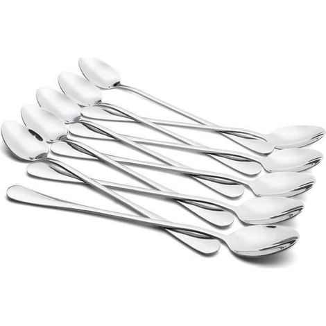 SABIR-Cuillères à café ovales DASINKO en acier inoxydable, manche long, env. 19 cm, lot de 10 (LBQ50) (1/4)
