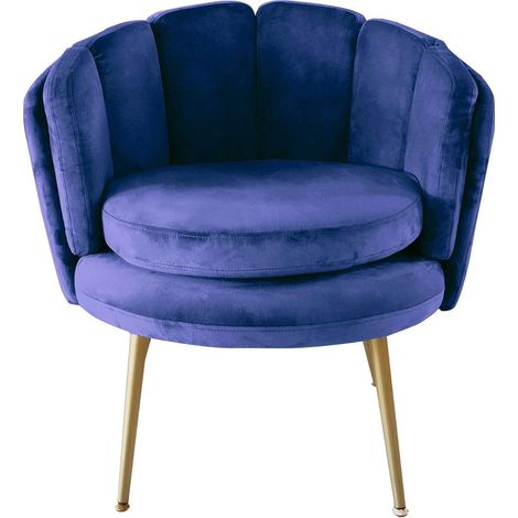 Fauteuil Arrondi Brenda en Velours Bleu – Pieds Métal Doré – Design Moderne Confortable – L80 x P72 x H78 cm (1/5)