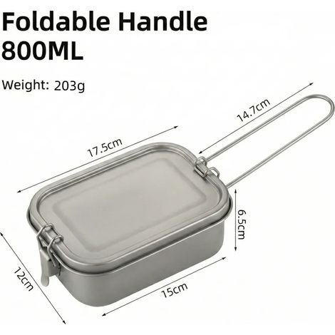 Boîte à lunch en alliage de titane (800 ml) avec couvercle et poignée pliable, étanche et légère, adaptée au camping en plein air. (1/5)