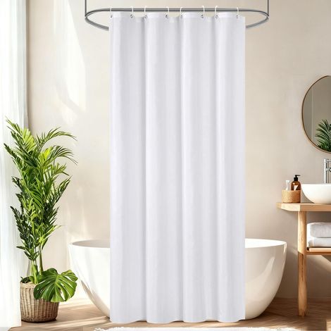 Rideau de douche blanc 100 x 200 cm - Imperméable - Textile polyester - Séchage rapide - Anti-moisissure - Lavable - Tissu (1/5)