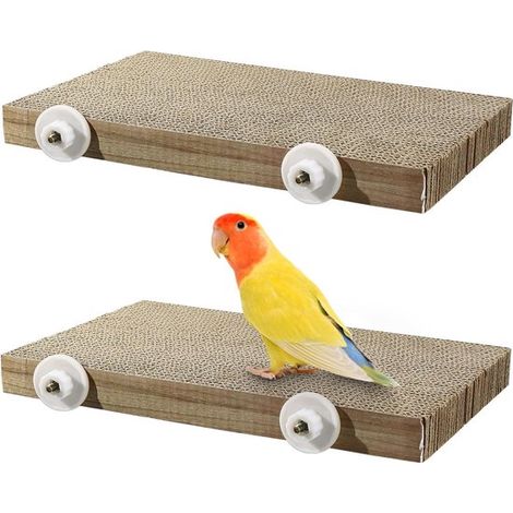 2 perchas para jaula de pájaros，Juguete para masticar，Gran parque de juegos de cartón para periquitos y cacatúas，Plataforma para triturar y lijar (1/5)