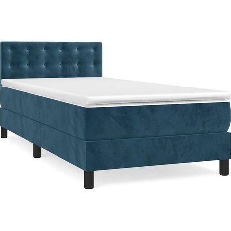 Lit simple Lit adulte Sommier à lattes de lit avec matelas Bleu foncé 100x200 cm