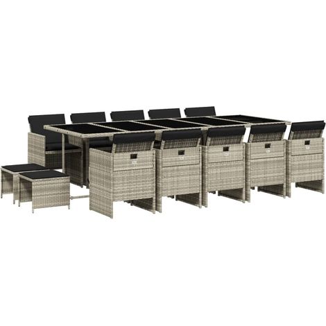 vidaXL Set da Pranzo da Giardino 15 pz con Cuscini Grigio Polyrattan (1/5)