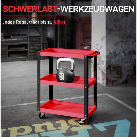 Carrello da officina a 3 ripiani in metallo, 120 kg, rosso HAVRYA (1/5)