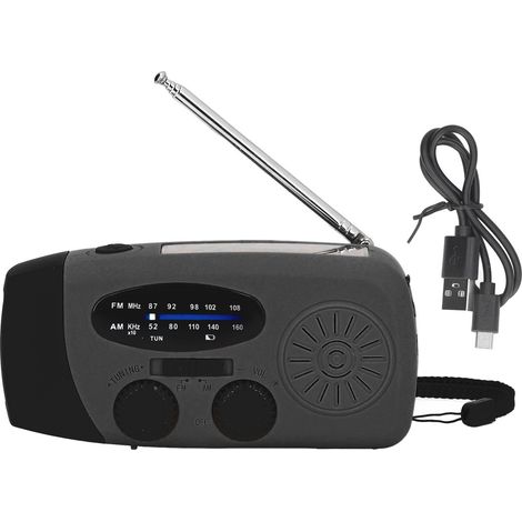 Tragbares Handkurbelradio mit Solar- und USB-Anschluss für FM/AM/WB-Empfang und LED-Taschenlampe für Notfälle und Überlebenssituationen (Schwarz) (1/5)