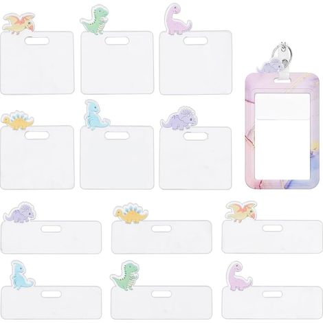 Lot de 12 badges d'identification dinosaures horizontaux colorés pour infirmières, étudiants, médecins, 6 couleurs (1/5)