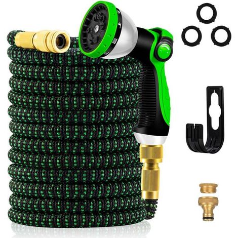 Expandable Garden Hose - 15m/50ft Flexible Water Hose with 10 Spray Patterns, 1/2" and 3/4" Metal Connectors Garden Hose for Yard, Watering, Cleaning (1/5)