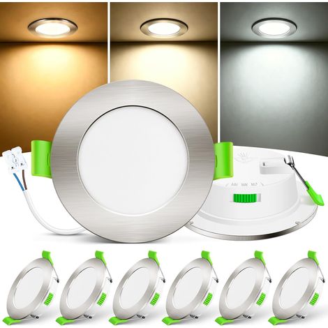 Lot de 6 Spot Led 12V,3CCT Ø55-68mm IP44 Pour Camping-car,Nickel  Not Dimmable,3000k 4000k 6500k réglable,4W 400LM Pour Sous Armoire,Cuisine,Caravane,toit (1/5)
