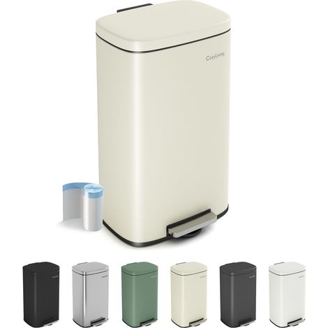 Pedal Kitchen Bin with Soft Close Lid, Step-On Trash Can with Inner Bucket 30L BEIGE
