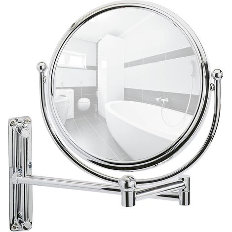 Miroir cosmétique mural - réglable en hauteur, orientable, surface de miroir ø 19 cm 500 % grossissement, Acier, 23 x 28.5 x 33 cm, Chromé (1/3)