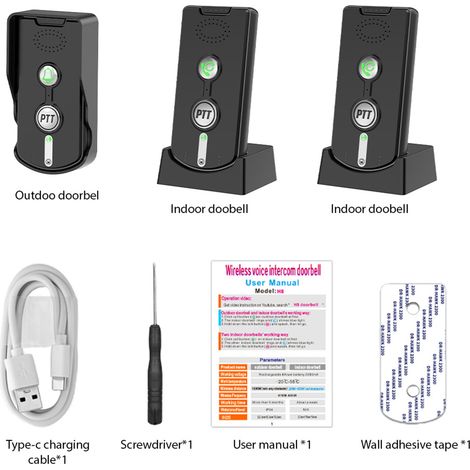 Sonnette sans fil, interphone rechargeable, longue portée (1000 m), interphone intelligent pour la maison et le bureau, communication bidirectionnelle en temps réel-AquaForge