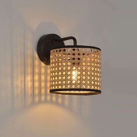 Schwarze Wandleuchte aus Rattan, Vintage-Lampenschirm im Bohème-Stil, japanische Wandleuchte, dekorative Lampe für Schlaf- und Wohnzimmer (1/5)